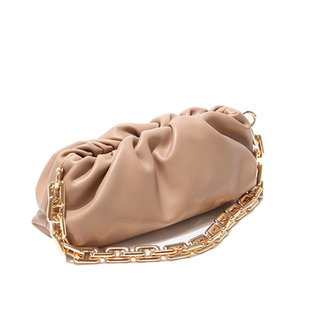 •In the Clouds• Chic Ruched Clutch Cloud Bag with Chunky Gold Chain Strap